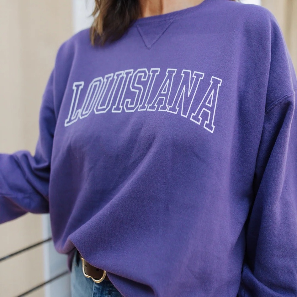Sweet Baton Rouge Comfort Colors Louisiana Sweatshirt - Purple and White, XL